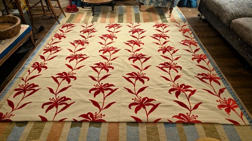 Red floral interlined fabric - red,,